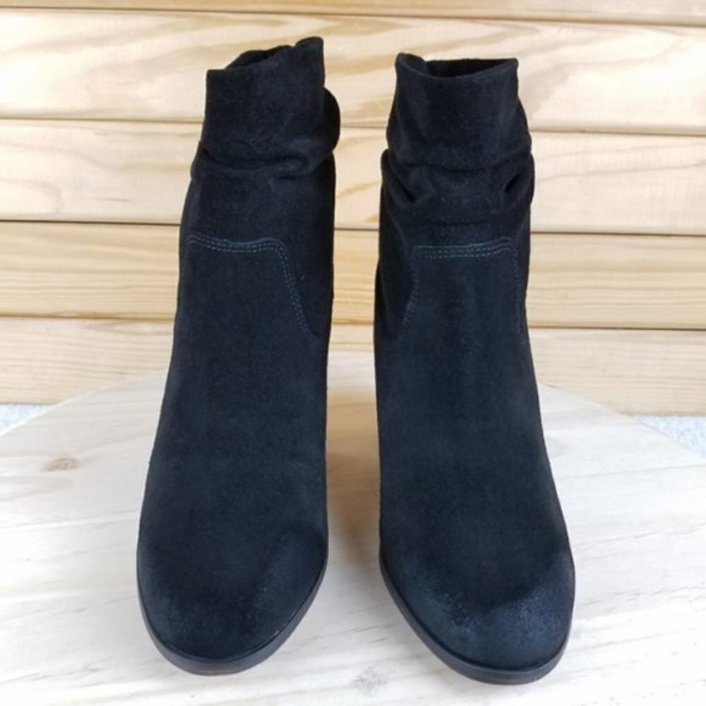 Distressed Western Biker 7 US Black Suede/Leather Slouch Heeled Bootie Boot NEW - Picture 2 of 15